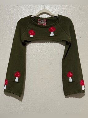 Fairycore Mushroom Bell Sleeve Crew Neck Crop Shrug Sweater Sz.S Boho Festival